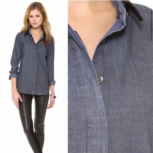 Rag & bone leather trim chambray button down - Picture 2 of 10